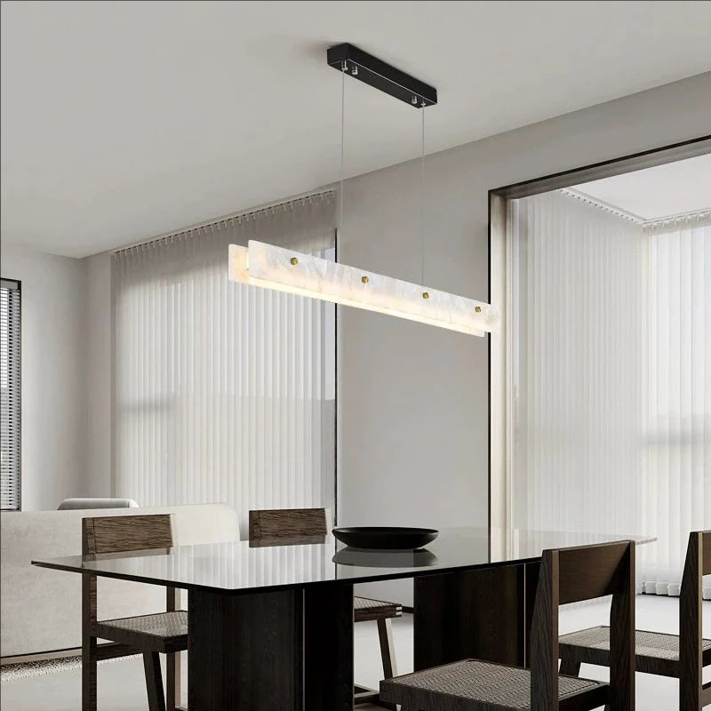 Luxury Linear Pendant Light LED Minimalist Natural Marble Chandelier Hanging Ceiling Fixtures for Kitchen Island Dining Room Bar