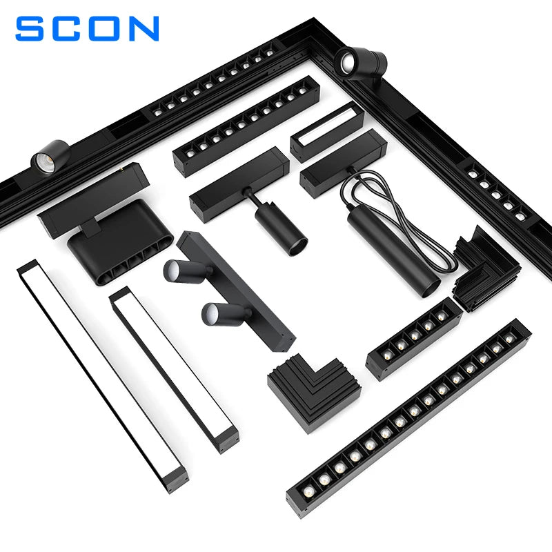 SCON Magnetic Track Lights 0-10V/Triac Dimmable System Embedded LED Rail Lightin Spotlight Floodlight Grille Ceiling Lamp DC24V