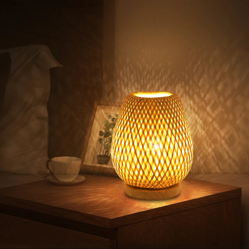 Bamboo Weaving Bamboo Handicrafts Minimalist Bedroom Study Desk Small Book Lamp Bedside Table Desk Lamp Japanese Book Lamp