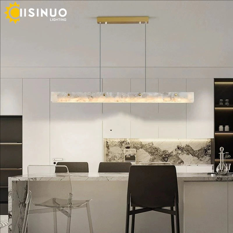 Luxury Linear Pendant Light LED Minimalist Natural Marble Chandelier Hanging Ceiling Fixtures for Kitchen Island Dining Room Bar